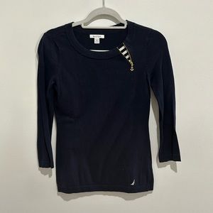 Nautica ¾ sleeve navy sweater size XS with anchor detail
